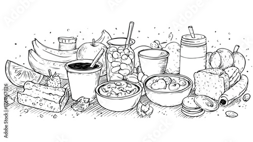 Healthy Breakfast Hand-Drawn Doodle Food and Drink Illustration