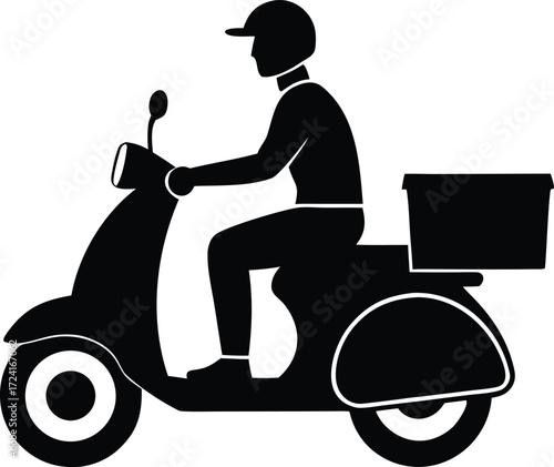 delivery person on scooter silhouette vector, courier rider illustration

