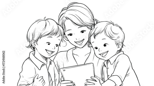 Happy Family Using Digital Tablet Together at Home