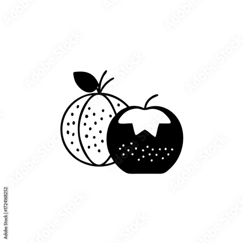 Vector art of orange and persimmon a vibrant citrus fruit and a sweet, slightly tangy fruit