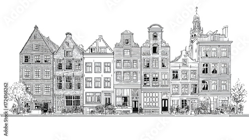 Linear Dutch Houses Vector Illustration Isolated
