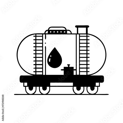 Vector art of tank car icon oil or gas transportation railway carriage with drop symbol