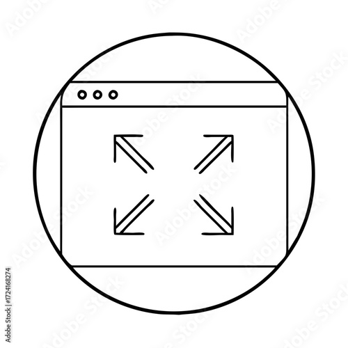 Illustration of laptop with arrows pointing outward in a circle frame