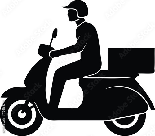delivery person on scooter silhouette vector, courier rider illustration
