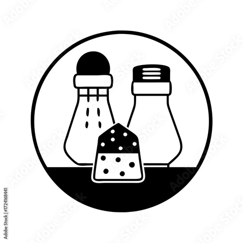 Illustration of salt and pepper shakers with a sugar packet