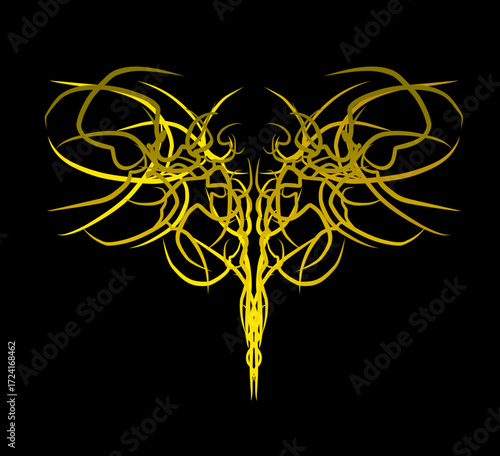 Neo tribal vector in golden yellow with abstract symmetrical lines, perfect for tattoos, posters, apparel prints, and modern decorative artwork