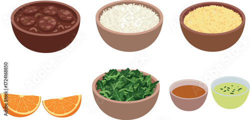 Bowls of food and orange slices