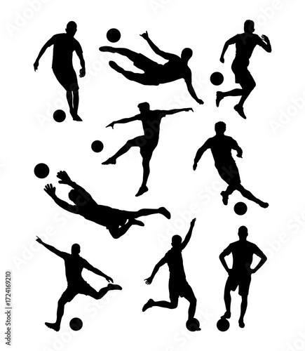 soccer player silhouettes performing various actions
