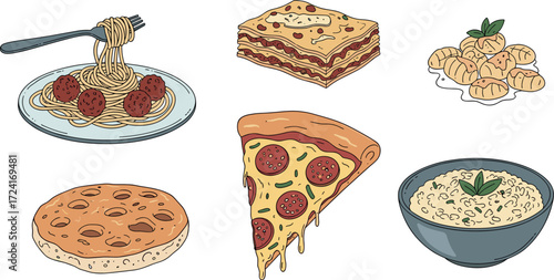 A colorful assortment of delicious italian food illustrations
