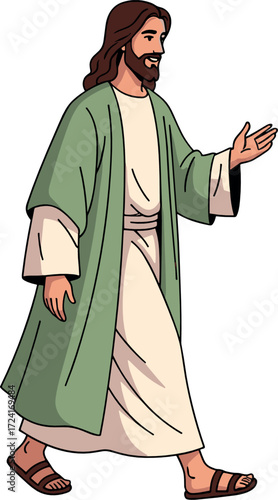 Jesus christ walking with a chalice in his hand