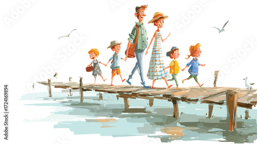 Happy Professional Counselors and Kids Walking Joyfully Outdoors