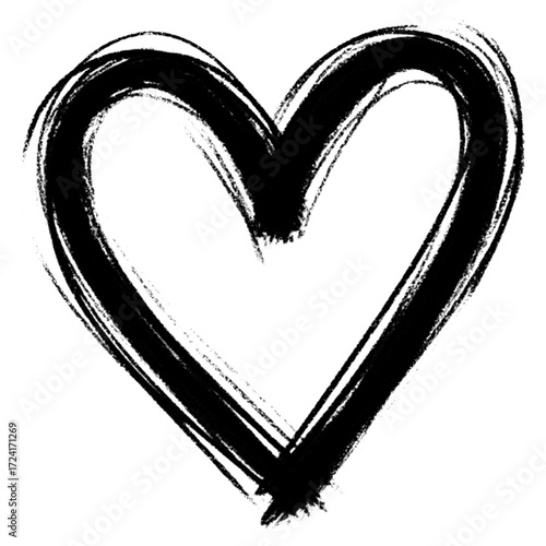 Hand-drawn heart with bold black strokes and PNG on transparent background