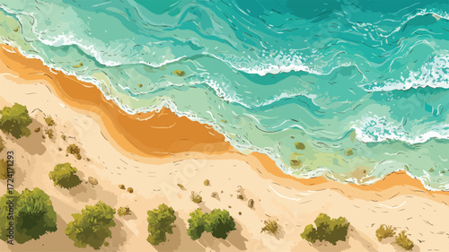 Breathtaking Sunny Seashore Top View Summer Landscape with Sand