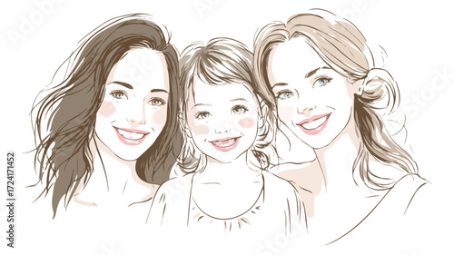 Three Generations of Smiling Women and Cute Little Girl Portrait