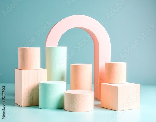Pastel Geometric Shapes on Minimalist Background
