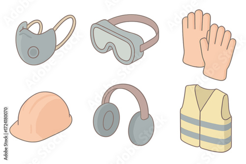 Personal Protection Icons. Isometric vector illustration set of personal protection icons: protective mask, safety goggles, gloves