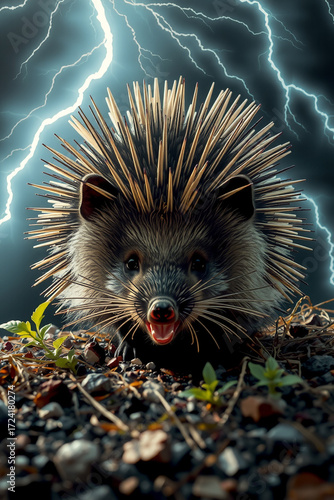 A Porcupine Bristling Under Electric Thu