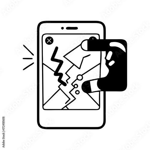 Illustration of a cracked phone screen being touched by a finger