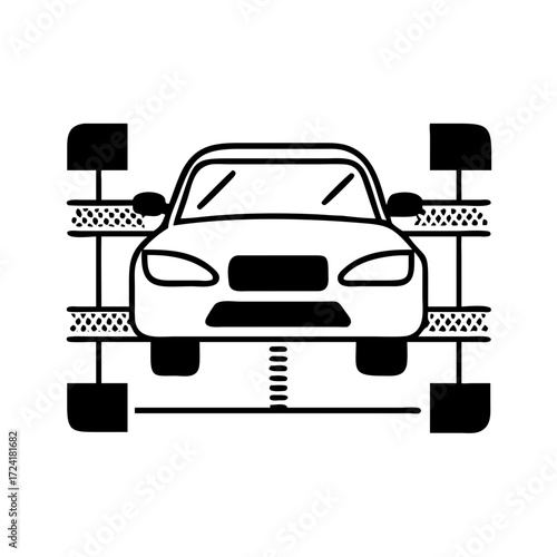Vector art of car wheel alignment icon, ensuring vehicle stability and optimal tire performance