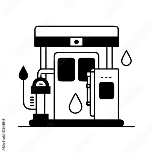 Vector art of gas station illustration line art icon of a fuel pump with drop