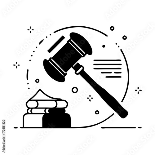 Vector art of line art illustration of gavel and books