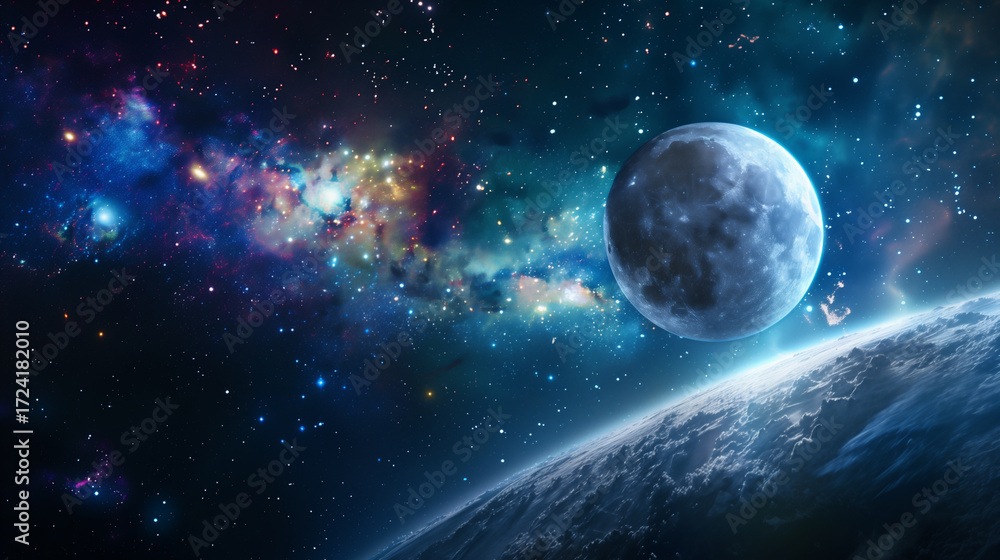 Obraz premium Beautiful cosmic scenery with Earth and Moon