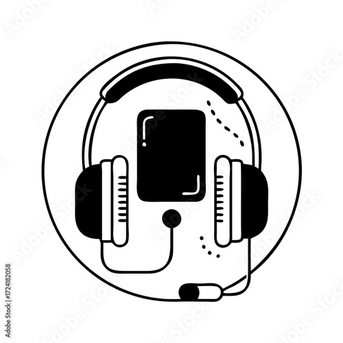 Vector art of headphones with microphone, representing communication and audio recording
