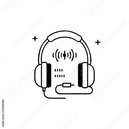 Vector art of headphones with sound waves a simple line art illustration of audio equipment
