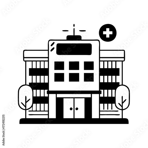 Vector art of hospital building icon medical center, clinic, healthcare facility, emergency service
