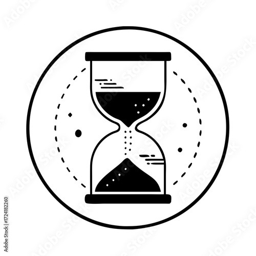 Vector art of hourglass icon in a circle, a symbol of time, deadlines, and the passage of time