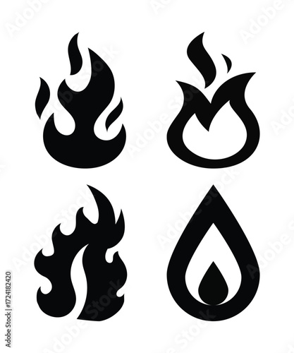 set of black vector fire icons collection