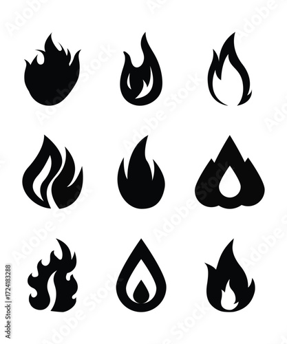 A burning flame shape and some icons are drawn