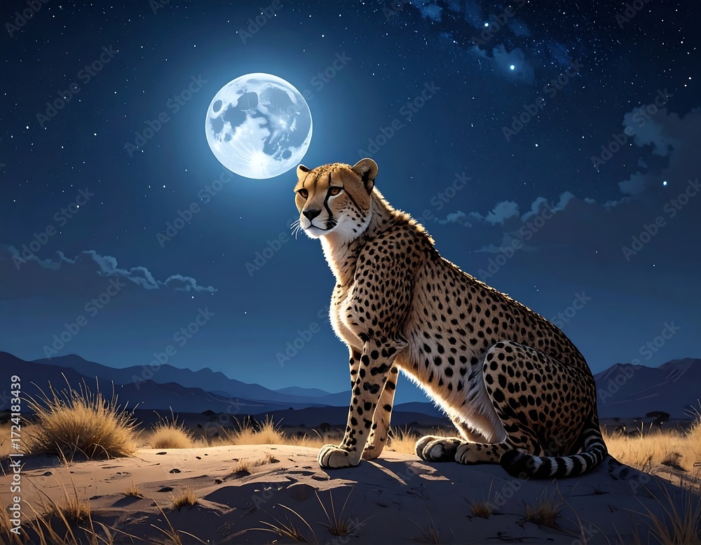 Obraz premium Cheetah under a full moon (2)