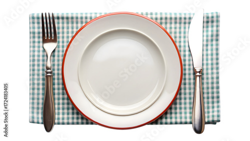White plate red rim