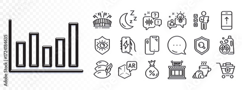 Coffee break, Add products and Inspect line icons for web app. Glare of light effect. Message icon. Pack of Voting ballot, Idea, Swipe up pictogram icons. Pillow, Sports arena, Shop signs. Vector