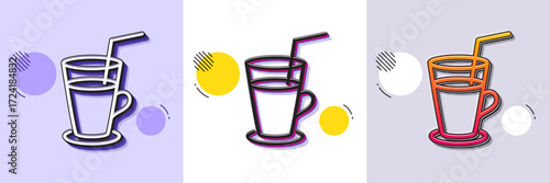 Coffee or Cocktail line icon. Halftone dotted pattern. Gradient icon with grain shadow. Fresh drink sign. Beverage symbol. Line cocktail icon. Various designs. Vector