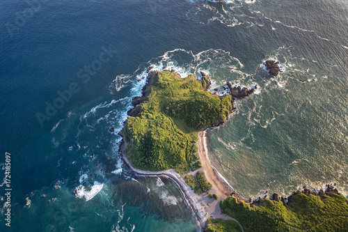 Bay of Tenacatita, aerial view of Tenacatita beach,  La Huerta, Jalisco, Costalegre, costa alegre, tómbolo, Peninsula, Península. 
