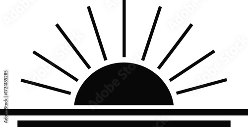 Minimalist sunrise vector illustration, abstract sun rays design with horizon lines, symbolic morning artwork for hope, nature, and decor