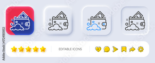 Launder money line icon. Neumorphic, Flat shadow, 3d buttons. Cash corruption sign. Tax avoidance symbol. Line launder money icon. Social media icons. Vector