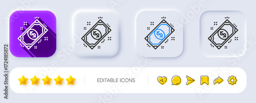 Payment line icon. Neumorphic, Flat shadow, 3d buttons. Dollar exchange sign. Finance symbol. Line payment icon. Social media icons. Vector