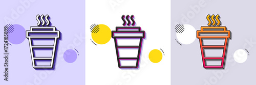 Takeaway Coffee cup line icon. Halftone dotted pattern. Gradient icon with grain shadow. Hot drink sign. Takeout symbol. Line takeaway icon. Various designs. Vector