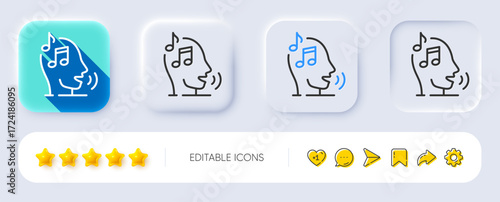 Voicemail line icon. Neumorphic, Flat shadow, 3d buttons. Audio message sign. Singing symbol. Line voicemail icon. Social media icons. Vector