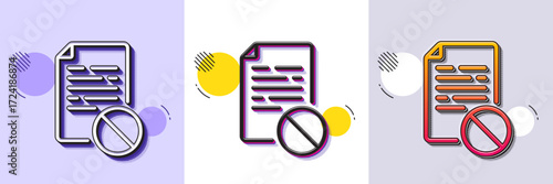 Not allowed document line icon. Halftone dotted pattern. Gradient icon with grain shadow. No file sign. Office note symbol. Line wrong file icon. Various designs. Vector