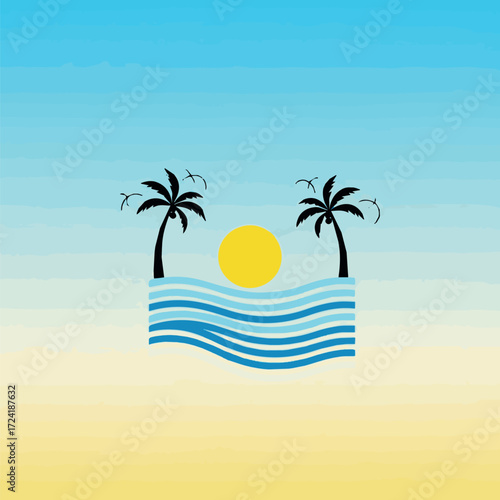 Create Clean Beach Vibes Minimalist palm trees, sun & waves. Fresh, graphic, & summery design