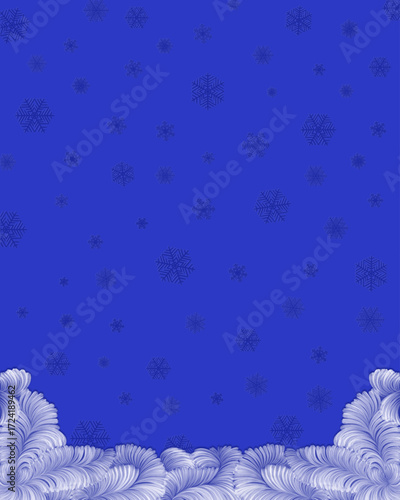 Winter background, frame with a frosty pattern, frost, and snowflakes on a blue background. Suitable for cards, invitations, notepads, notebooks, and posters. Vector illustration.