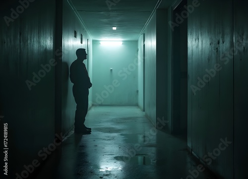 Wallpaper Mural Silhouette in dimly lit corridor. Torontodigital.ca