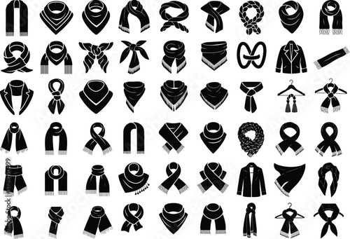 Scarf with Tassels Silhouette Icon Set Winter Fashion Scarf Tassel Vector Silhouettes
