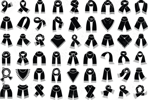 Scarf with Tassels Silhouette Icon Set Winter Fashion Scarf Tassel Vector Silhouettes
