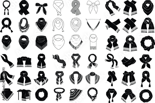 Scarf with Tassels Silhouette Icon Set Winter Fashion Scarf Tassel Vector Silhouettes