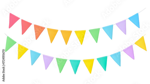 Colorful bunting flags banner isolated on transparent background